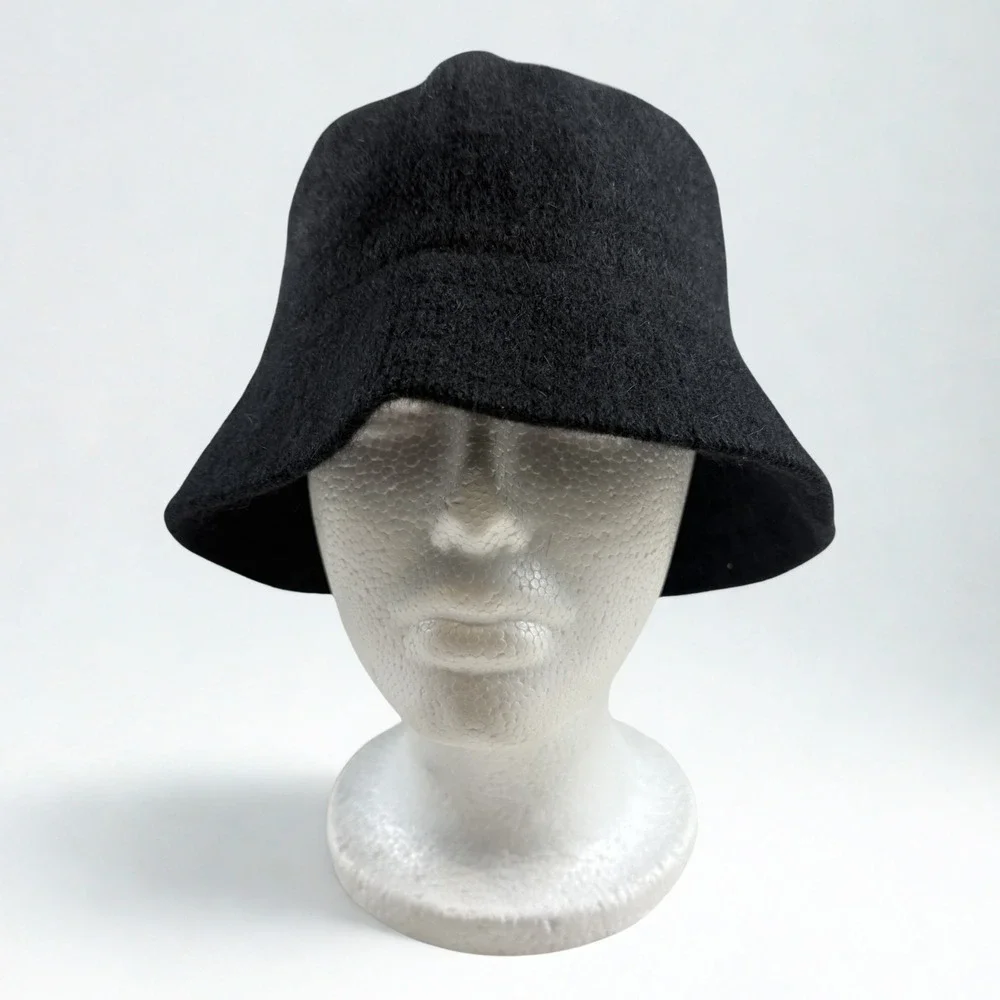 Fuzzy Angora Wool Blend Bucket Hat Womens OS Black Soft Fuzzy Cloche‎ Winter Hat